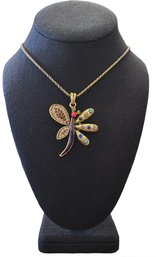 Vintage Multi Color Stone Dragonfly Necklace