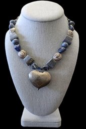 Vintage Sterling Silver Blue Stone Beaded Necklace