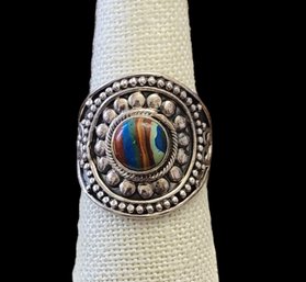 Vintage Sterling Silver Multi Color Ring, Size 8.5