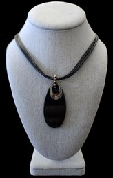 Vintage Sterling Silver Onyx Color Pendant With 4 Strand Leather Necklace