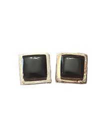 Vintage Mexican Sterling Silver Onyx Color Square Earrings