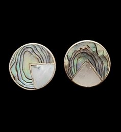 Vintage Sterling Silver Abalone Mother Of Pearl Stud Earrings