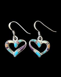 Vintage Sterling Silver Multi Color Heart Earrings