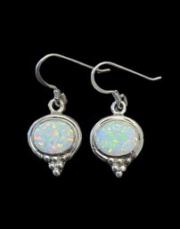 Vintage Sterling Silver Opal Dangle Earrings