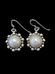 Vintage Sterling Silver Pearl Color Earrings