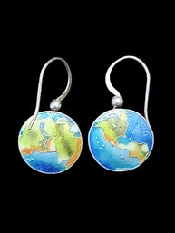 Vintage Sterling Silver Flat Earth Earrings