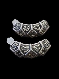 Vintage Sterling Silver Marcasite Half Hoop Earrings