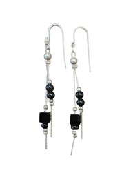 Vintage Sterling Silver Onyx Color Dangle Earrings