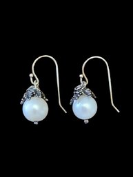 Vintage Sterling Silver Pearl Dangle Earrings