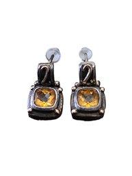 Vintage Sterling Silver Amber Color Stone Earrings