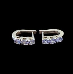 Vintage D'Joy Designer Sterling Silver Light Amethyst Color Stone Earrings