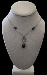 Vintage Sterling Silver Onyx Faceted Necklace