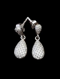Vintage Sterling Silver Clear Stones Dangle Earrings