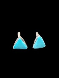 Vintage Sterling Silver Turquoise Color Triangle Stud Earrings