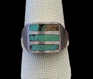 Vintage Sterling Silver Turquoise Inlay Ring, Size 9.5