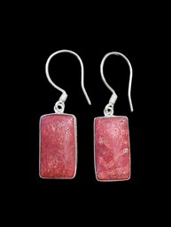 Vintage Sterling Silver Red Agate Stone Earrings