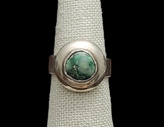 Vintage Sterling Silver Green Turquoise Color Stone Ring, Size 7