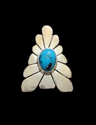 Vintage SP Native American Turquoise Sterling Silver Pin