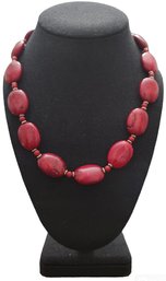 Beautiful Heavy Vintage Sterling Silver Polished Red Stone Necklace