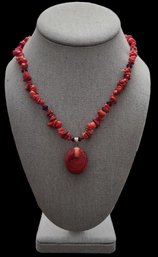 Vintage Sterling Silver Red Coral Beaded Necklace