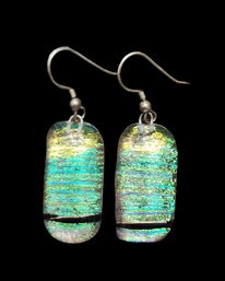 Beautiful Vintage Sterling Silver Dichroic Glass Earrings