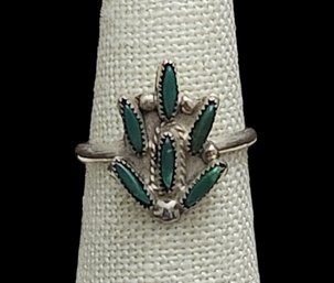 Vintage Native American Sterling Silver Turquoise Needlepoint Ring, Size 8