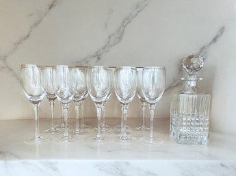 Set Of 14 Crystal Wine Glasses & Crystal Decanter