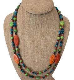 Colorful Jasper And Turquoise Beaded Strand Necklace With An Impressive 46' Length