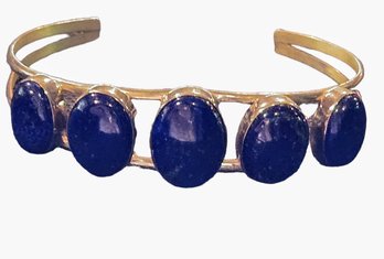 Blue Lapis Bezel Silver Cuff Bracelet