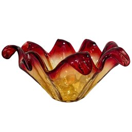 Hand Blown Red Yellow And Orange Murano Style Sunburst Star Glass Art Bowl (U.S. Shipping Available)