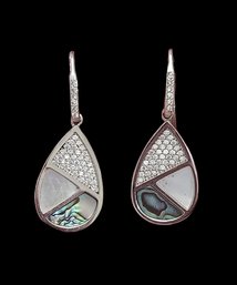 Vintage Sterling Silver Mother Of Pearl Abalone Designer Dangle Earrings