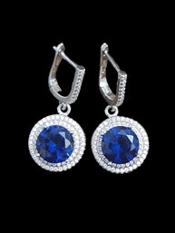 Vintage GSK Sterling Silver Sapphire Color And Clear Stones Designer Earrings