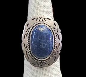 Vintage Sterling Silver Lapis Designer Ring, Size 9