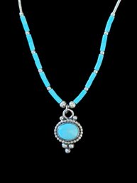 Vintage Native American Sterling Silver Turquoise Heishi Necklace