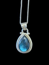 Vintage Italian BSI Sterling Silver Blue Teardrop Designer Necklace