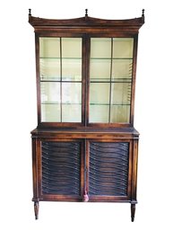 Unusual Dark Walnut And Leather Breakfront/China Cabinet