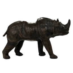 19th Century French Carved Patinated Leather Rhino Sculpture (U.S. Shipping Available)