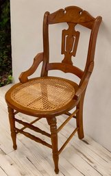 Antique Petite Wooden Chair With Caine Seat