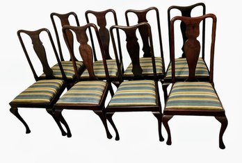 Gorgeous Set Of 8 Vintage French Dining Chairs With Bentwood Shield Backrest And Broad Stripe Upholstery