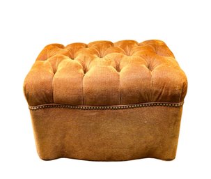 Button Tufted Butterscotch Velvet Ottoman With Nailhead Accents