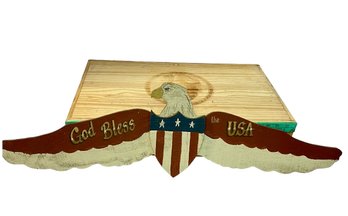 A Vintage Wood Art Decor Eagle ' God Bless The USA ' Wall Hanging