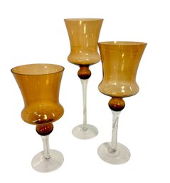 Three Decorative Glass Candle Holders