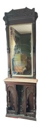 Incredible Antique Hall  Mirror With Marble Top Shelf Stand