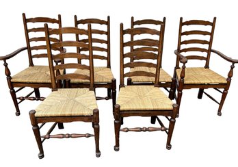 Set Of Six Rush Seat Ladder Back Chairs