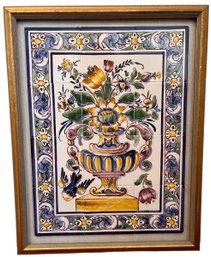 Gorgeous Ceramic Tile Mural Signed In Gold Colored Frame