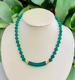 Classy Gold And Diamond Green Bead Necklace