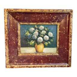 Stunning  Floral Canvas Painting In Brick Red And Gold Toned Frame