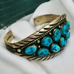 Native American Silver And Turquoise Cuff Bracelet