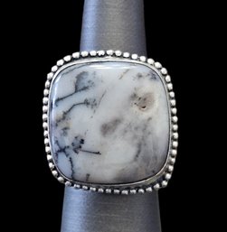 Large Dendrite Opal Gemstone Ring, Size 9