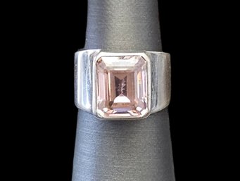 Vintage Designer Sterling Silver Pink Morganite Quartz Ring, Size 8